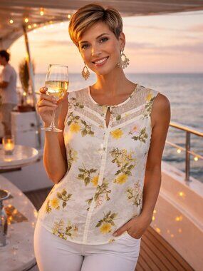 Candies Womens Sleeveless Blouse Medium Multicolred Floral Mesh